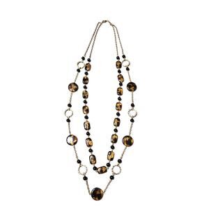 Double Strand Long Amber Glass Bead Necklace